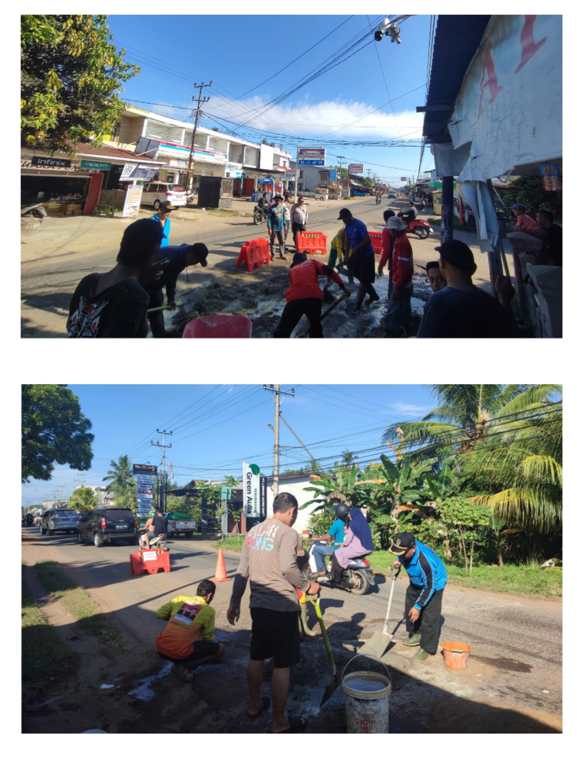 Kegiatan gotong royong warga desa Kalinilam perbaiki jalan rusak dan berlubang(25/5/2025)